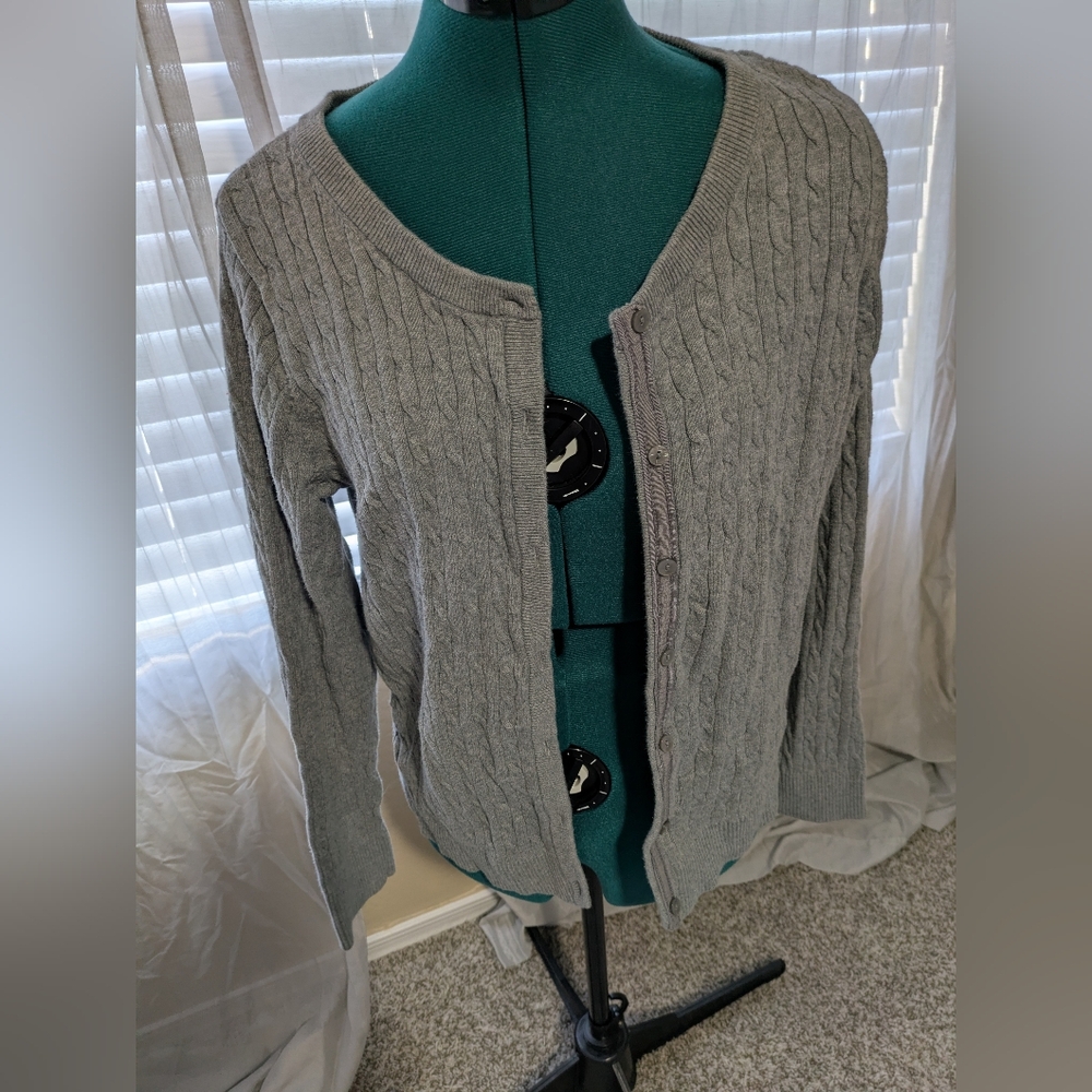 Eddie Bauer Gray Cable Knit Women's Cardigan
